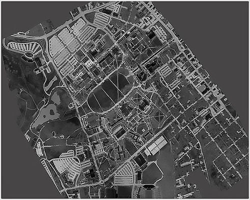Aerial infrared thermal mapping image of a campus
