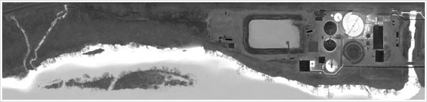 Aerial infrared image of pollution surveys showing waterway pollution
