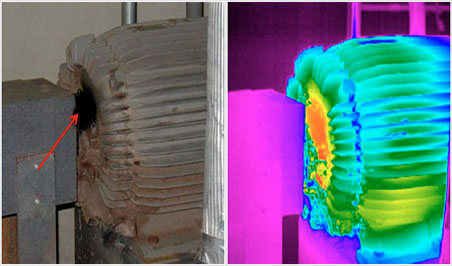 Regular image and infrared image of a mechanical component overheating