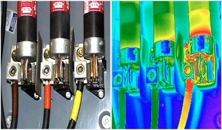Image of infrared inspection services showing electrical equipment overheating